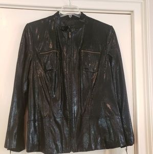 Black Textured Zip-Front Women's Jacket